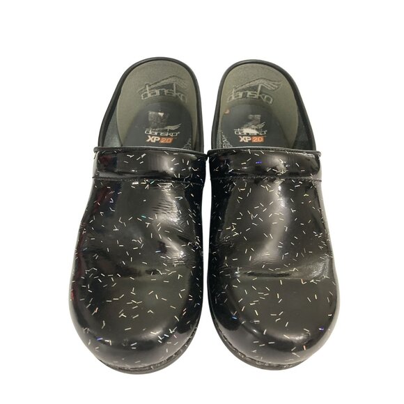 Dansko XP 2.0 Women's Size 40 (9-9.5) Black Sparkle Design Leather Clogs shoes - Picture 2 of 8